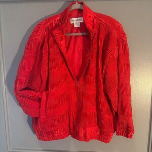 Vintage Valentina Pleated Red Full Zip Jacket Blouson Bomber Style